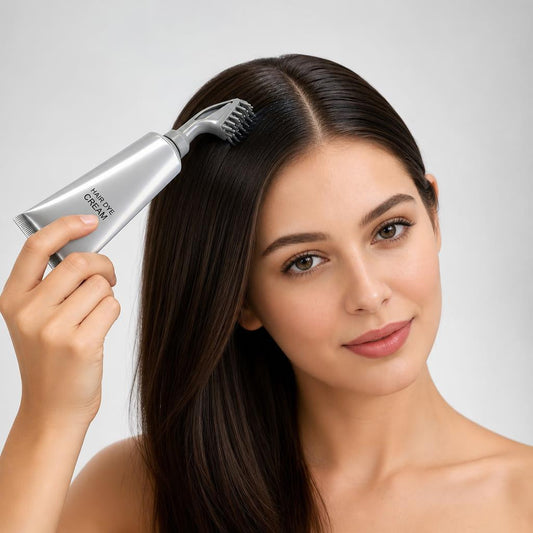 Tinte Capilar en Crema con Peine Aplicador Integrado - Sin Amoniaco, Cobertura de Canas, Castaño Oscuro 80g